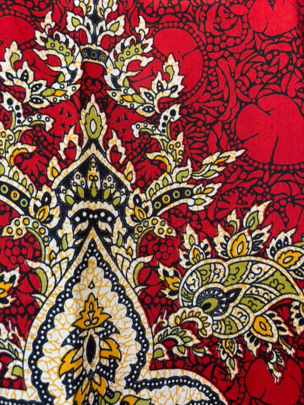 Women’s Long Colorful Red Multi-colored Print Tie Waist Kaftan One Size - Picture 7 of 7